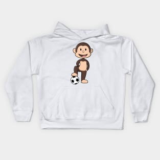 Monkey as Soccer player with Soccer ball Kids Hoodie